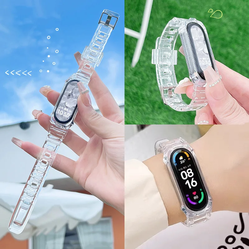 TPU transpatent case+strap for Xiaomi Mi Band 10 9 8 Soft Sport Sweatproof correa bracelet Accessories Xiaomi smart band 9 8 10