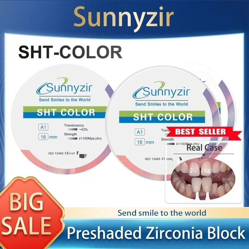 Sunnyzir Open System Color Preshaded Zirconia Block Disk Disc For Laboratorio Dental CADCAM Zirconium Blank For Protese Denture