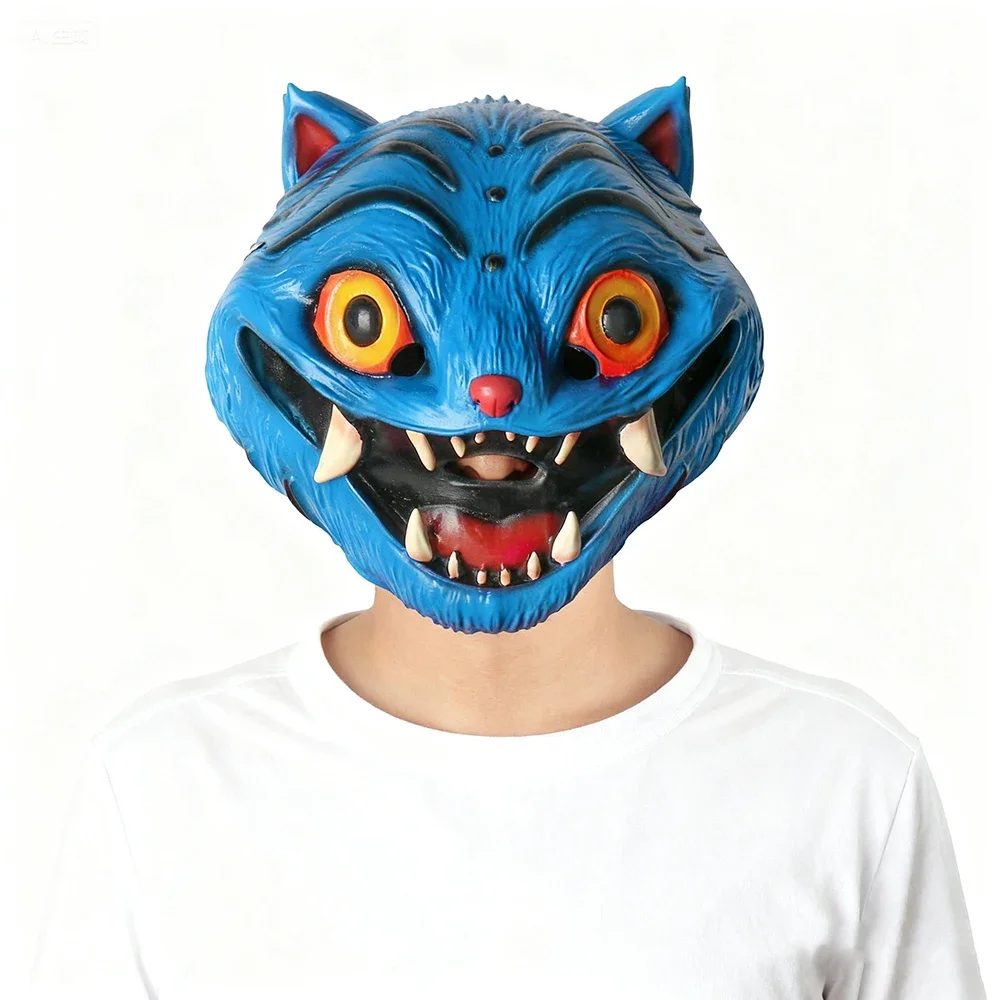 

KPop Demon Hunters Blue Tiger Latex Mask Halloween Horror Headgear Girl Group keychain Cosplay Prop for Events Costume Party