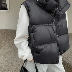 New Korean Style Stand Collar Cotton Jacket Vest for Women in Autumn Winter Sleeveless Parkas Trendy Loose Versatile Vest Coats