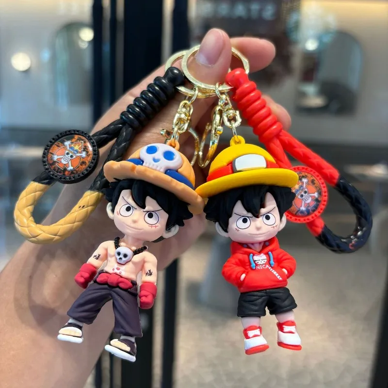 New cartoon woven one piece key chain Luffy doll key ring pendant key chain couple children's gifts