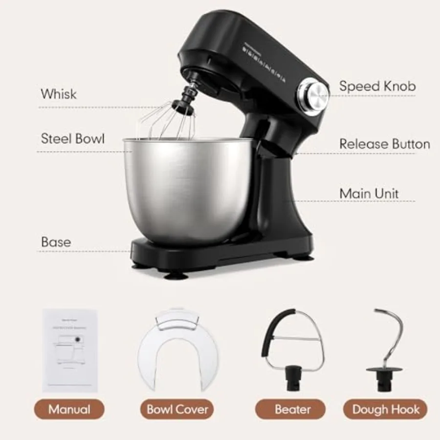 Stand Mixer 4.8 Qt Electric Food Mixer 12 Speeds Portable Lightweight Kitchen Mixer For Daily Use With Egg Whisk Dough Hook Fla view 3