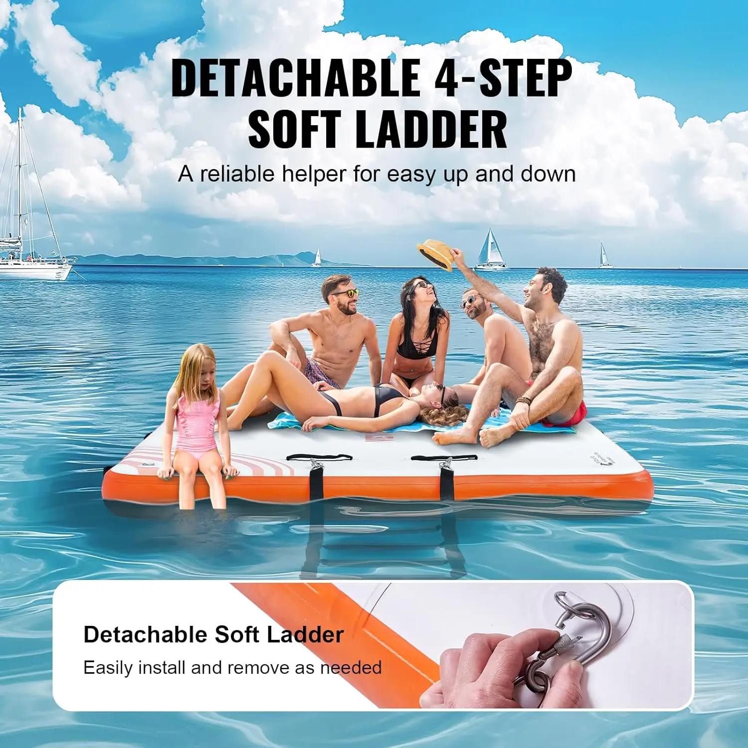 Inflatable Floating Dock, 8 x 5FT Inflatable Dock Platform, Non-Slip Water Floating Dock Mat with Portable Carrying Bag