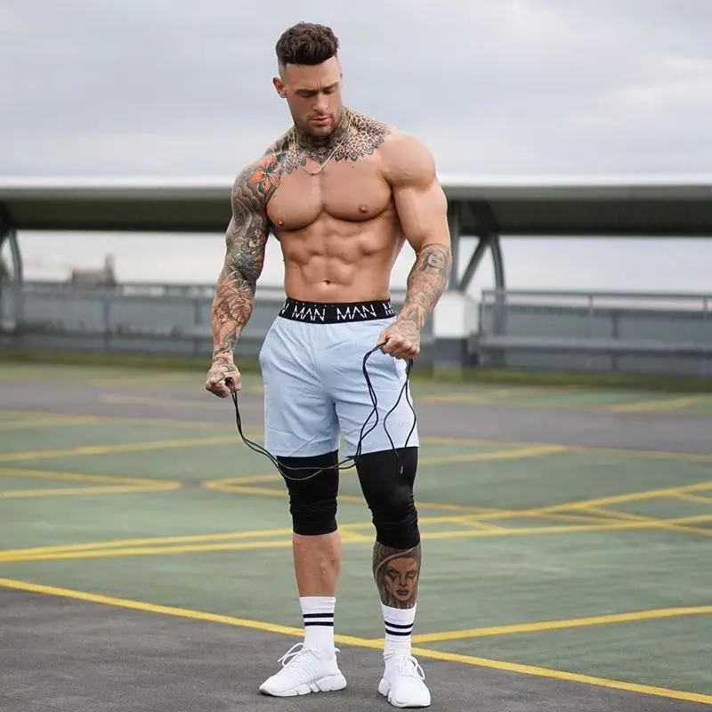 2023 Men chinlon Fitness Bodybuilding Shorts Man Summer Gym Workout Male Breathable Quick Dry Sportswear Jogger Beach Short Pant