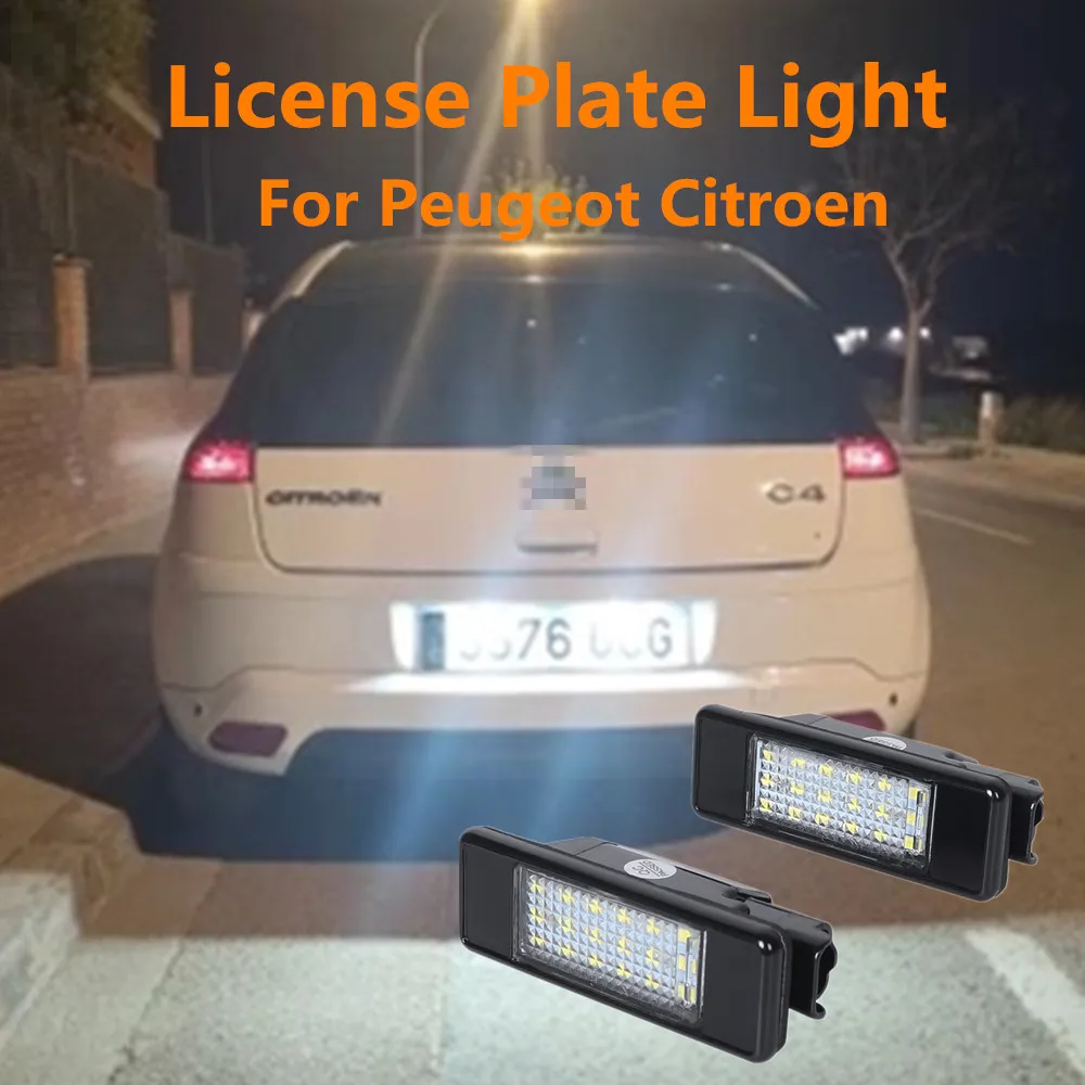 

NEW White Error Free LED Car License Plate Light Bulbs Accessories For Peugeot 308 3008 207 307 407 406 Citroen C8 C6 C3 C4 C5