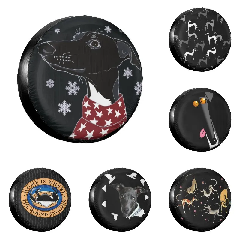 Cute Winter Whippet Spare Tire Cover for Jeep Mitsubishi Pajero Custom Lurcher Greyhound Dog Car Wheel Covers 14