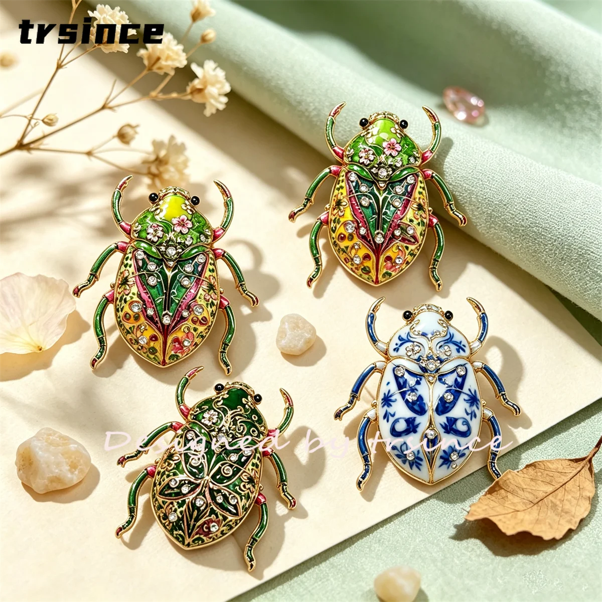 Retro Painted Enamel Beetle Brooch Shiny Rhinestone Insect Pin Women Clothing Decor Brooches Birthday Mother's Day Gift for Her