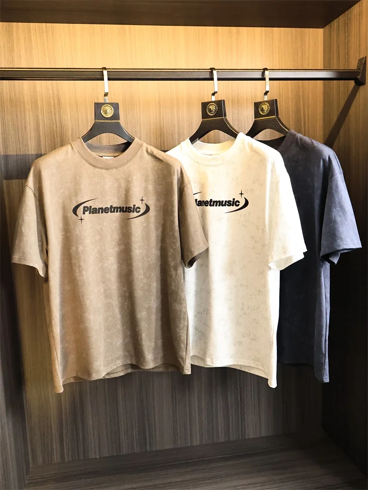 

Мужская футболка оверсайз из тонкого хлопка с круглым вырезом и коротким рукавом, в американском ретро-стиле, с восковым принтом тай-дай, коллекция Лето 2025, модная, свободного кроя.