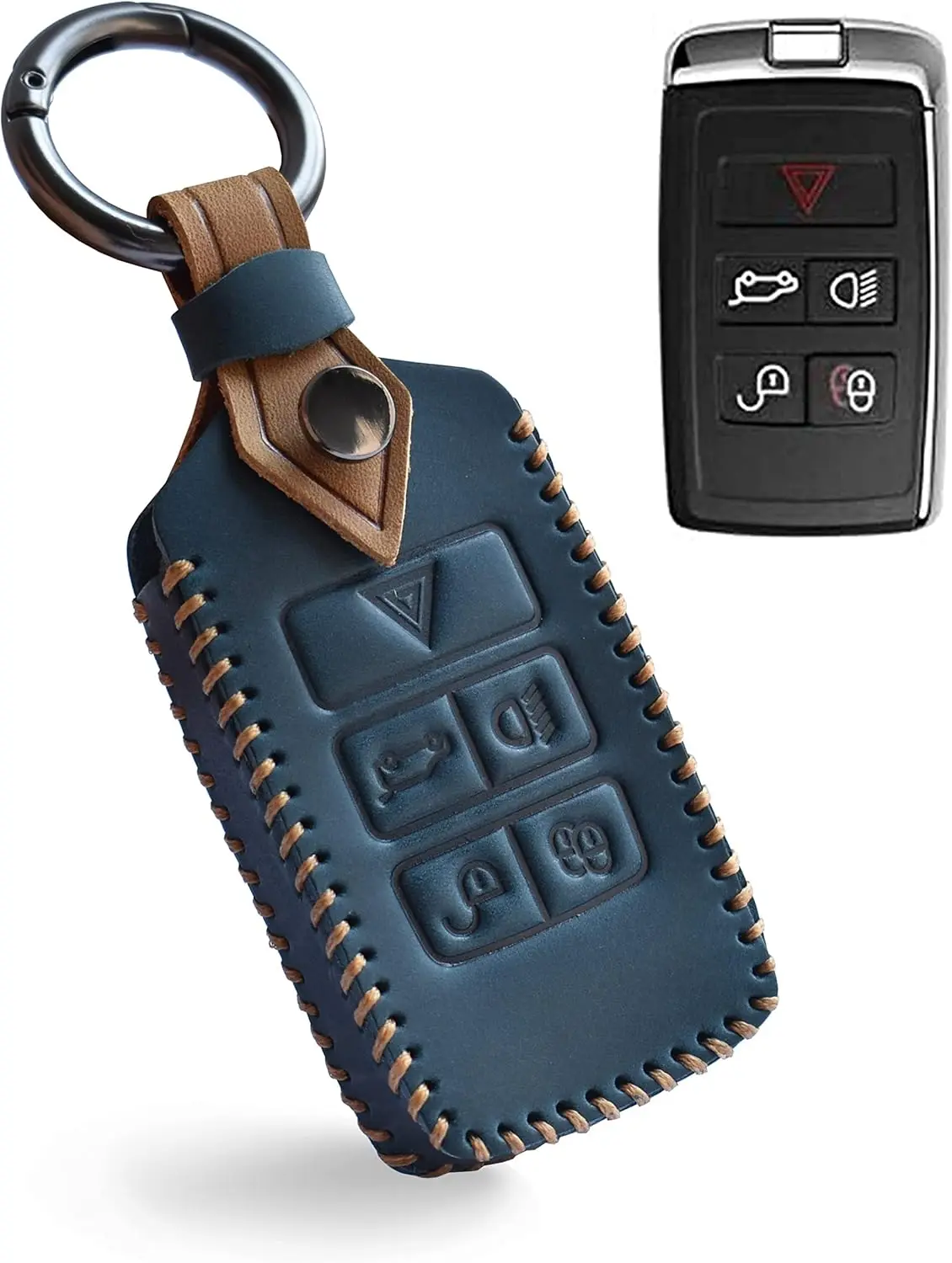 

WH Key Fob Cover For 2018 2019 Land Rover Range Rover Remote Keycase Shell Holder Genium Leather Protector Keychain Blue