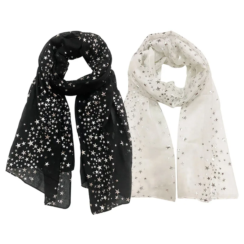 Star Printed Scarf For Women Hot Silver Shining Hijab Elegant Shawl Wedding Bridal Winter Warm Luxury Scarves