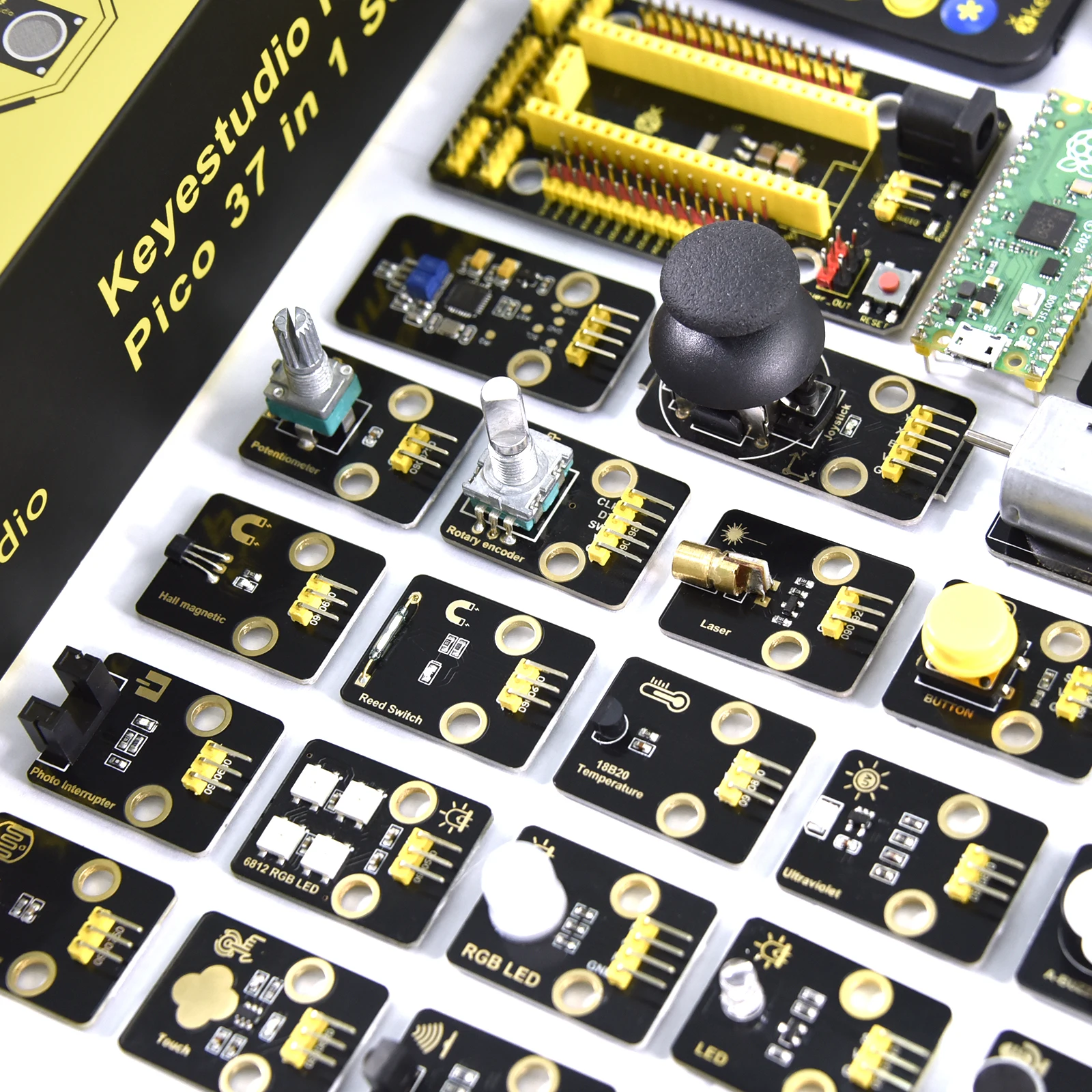 Keyestudio-Raspberry Pi Pico Sensor Kit ، برمجة بيثون إلكترونية ، كتل ليغو متوافقة ، 42 في 1 ، 37 في 1 ، 24 في 1