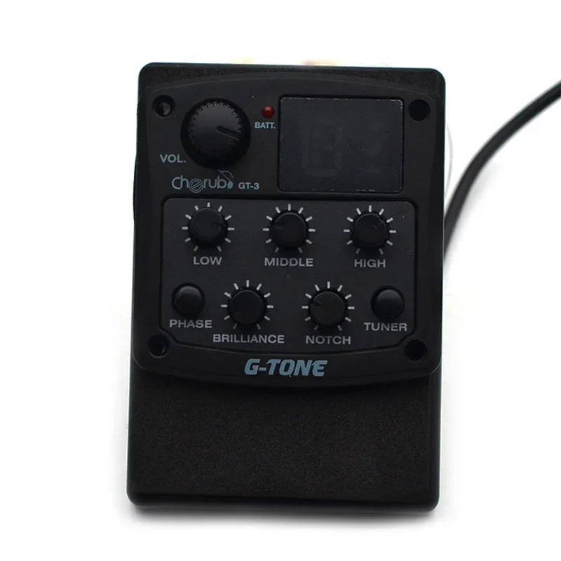 Cherub G-Tone Series Acoustic Guitar Preamp GU3 GT-2/3/4/6 GS-3 3-Band EQ Equalizer LED Tuner Black