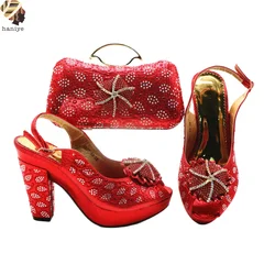 Haniye colore rosso frizione abbinata 12CM Peep toe tacchi con scarpe da donna impermeabili e Set di borse decorazione in cristallo