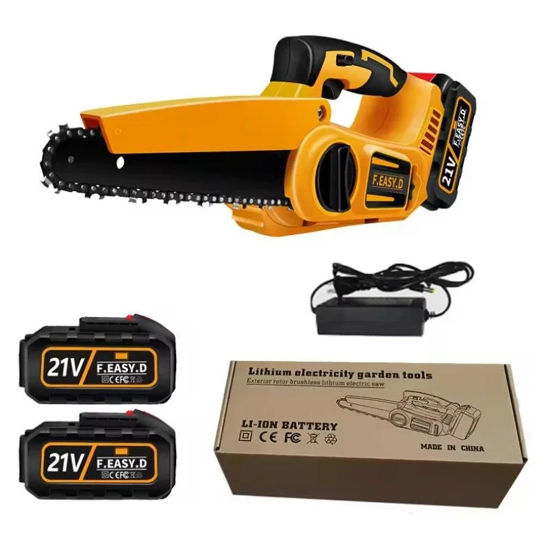 21V 1080W 8Inch Brushless Chain Saw with Upgraded Battery Rechargeable Woodworking Pruning One-handed Saw Garden Tool