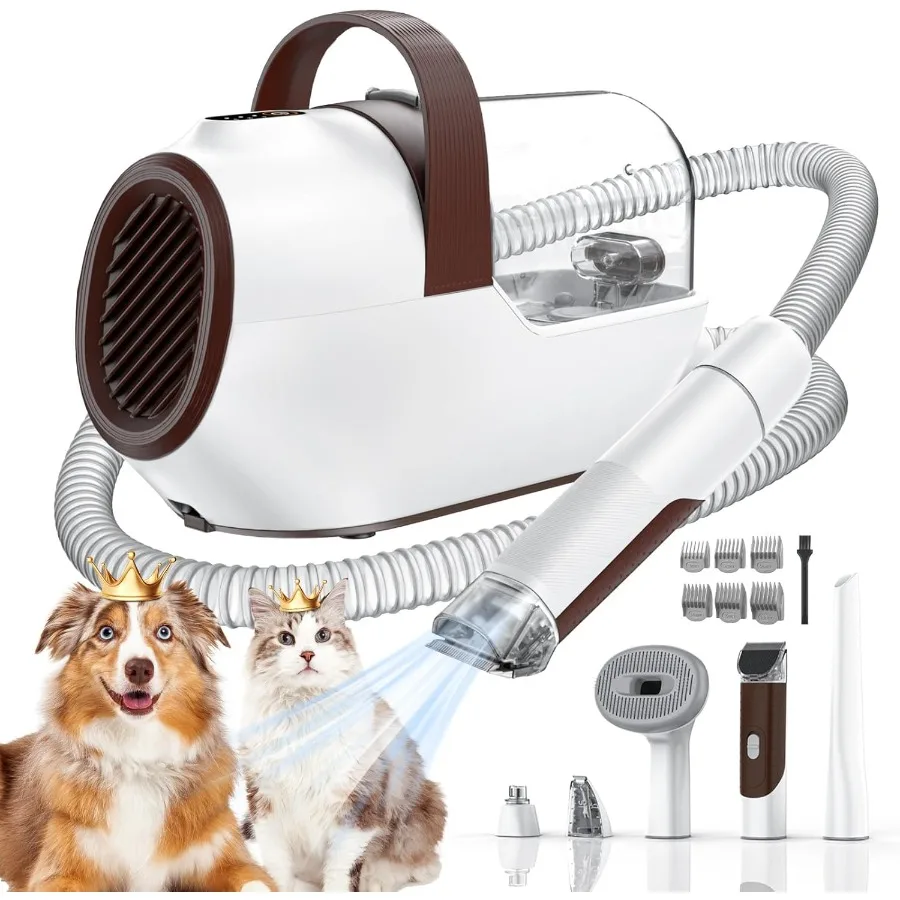 

Dog Grooming Vacuum with Pet Clipper Nail Grinder 6-in-1 Grooming Tools Set in Mushroom Color Efficient Pet Grooming Kit for Al