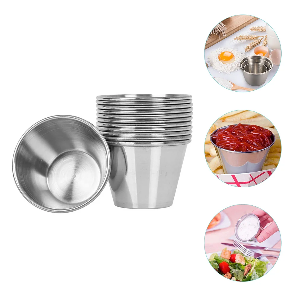 12 Pcs Individual Salsa Cups Sauce Metal Round Stainless Steel Condiment Dipping Bowls