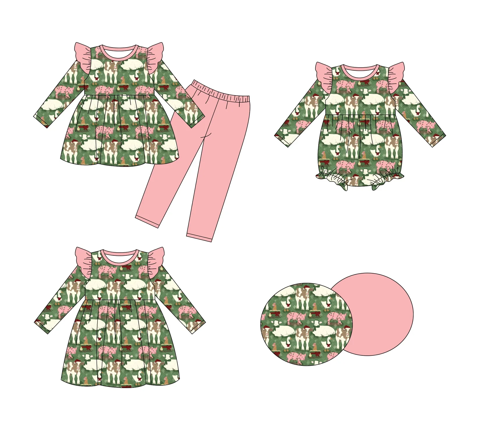 

High Quality Baby Girls Clothes Girls Farm Animals Long Sleeves Outfit Infant Onesie Boutique Kids Dress