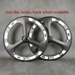 3-Spoke Carbon Wheels 700C Rim/Disc Brake,Track Bike Fixed Gear Deep Rim Tri Spoke Road Racing 3K Matte 11V,12V,HG OR XDR