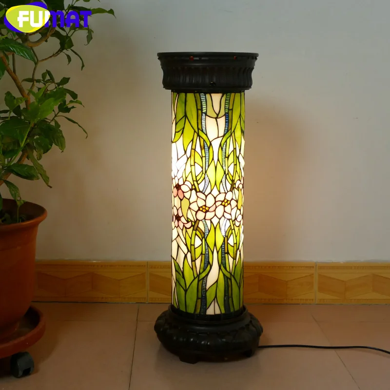 

FUMAT Tiffany style stained glass European retro Roman column floor lamp for living room bedroom table lamp hotel LED decor lamp