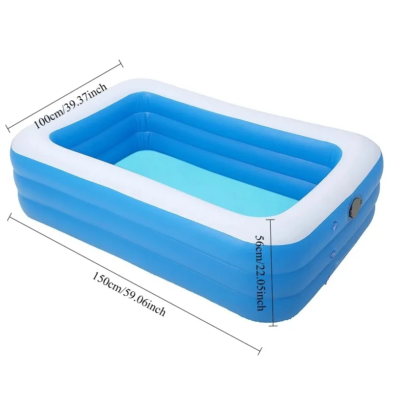Niebiesko-biała dmuchana basen dla dorosłych – duży basen PVC dla rodziny do ogrodu, na patio i do zabawy w wodzie na lato