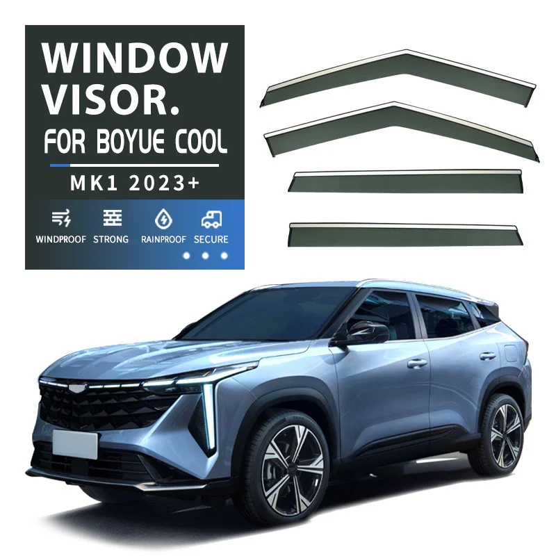 

Chrome Strips Rain Guards for Geely Boyue COOL MK1 2023+ Window Visor Wind Deflectors Door Visor Vent Shades
