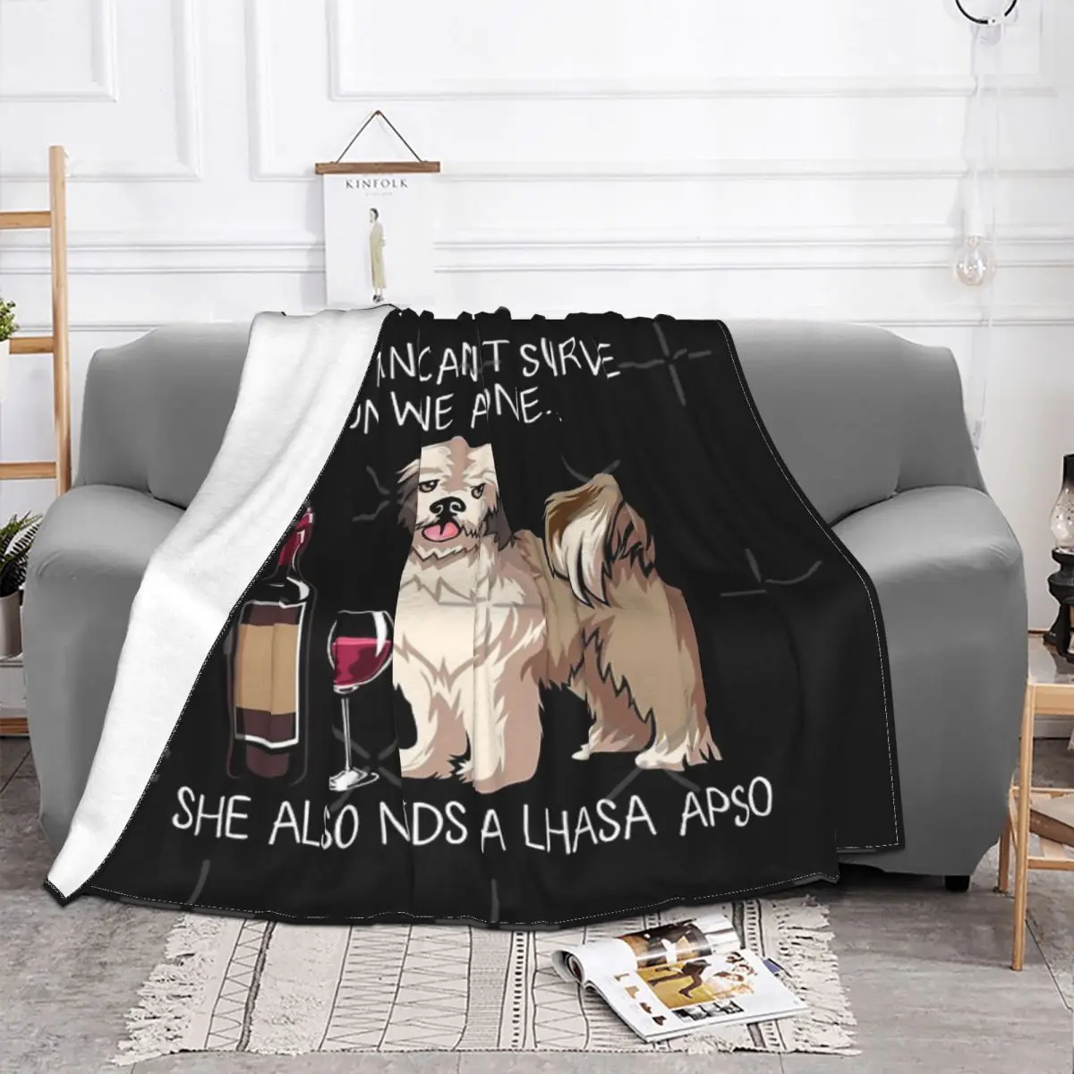 Lhasa Apso And Wine Funny Dog Home Bedroom Blankets & Throws Thin Wadding Blanket Throw Blanket