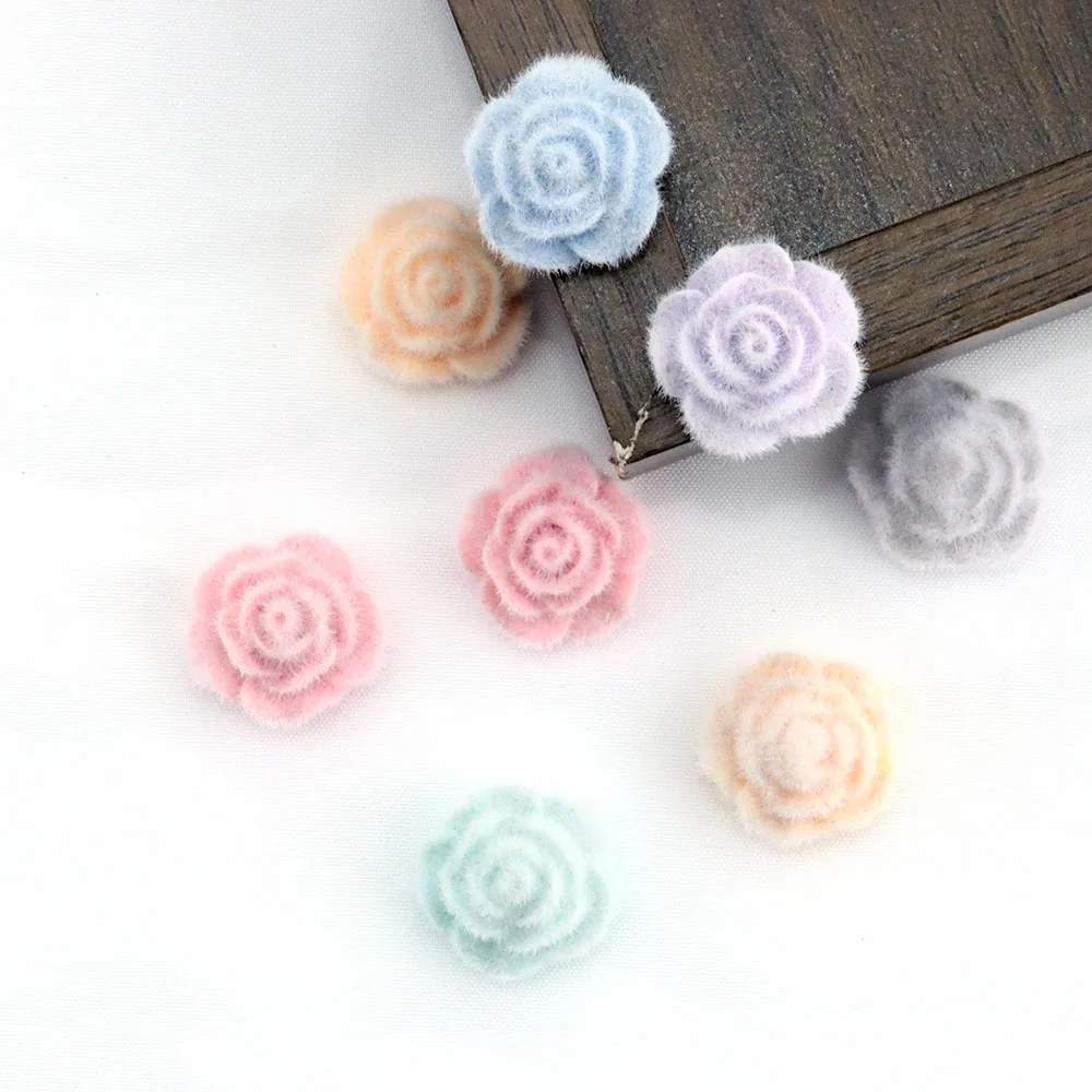 

6Pcs Flocked Colorful Rose Patch DIY Accessories Handmade Jewelry Flower Bead Decoration