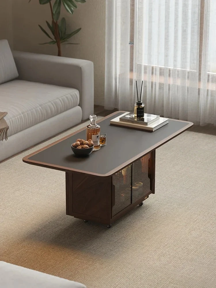 

N Итальянский минималистичный регулируемый журнальный столик из массива черного ореха для гостиной, дома, небольшой квартиры, мобильный чайный столик