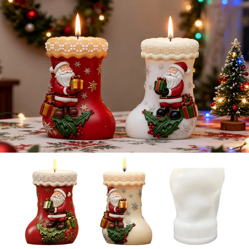 

2pcs Create Festive Christmas Boots! DIY Holiday Sock Mold for Scented Wax & Plaster, Charming Christmas Decor & Crafts