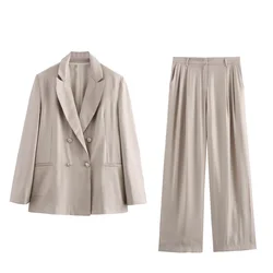 Taop&Za Autumn New Product Women's Fashion Commuting Bright Effect Double breasted Suit Coat High Waist Pleated Pants Set