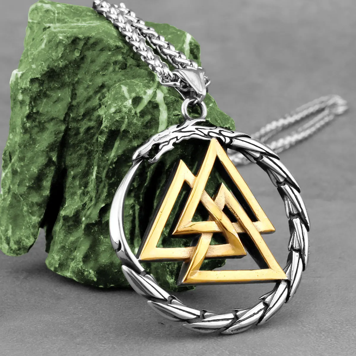 Viking Dragon Ouroboros Necklace Stainless Steel Men's Odin Valknut Symbol Amulet Pendant Necklace Biker Gift Jewelry Wholesale