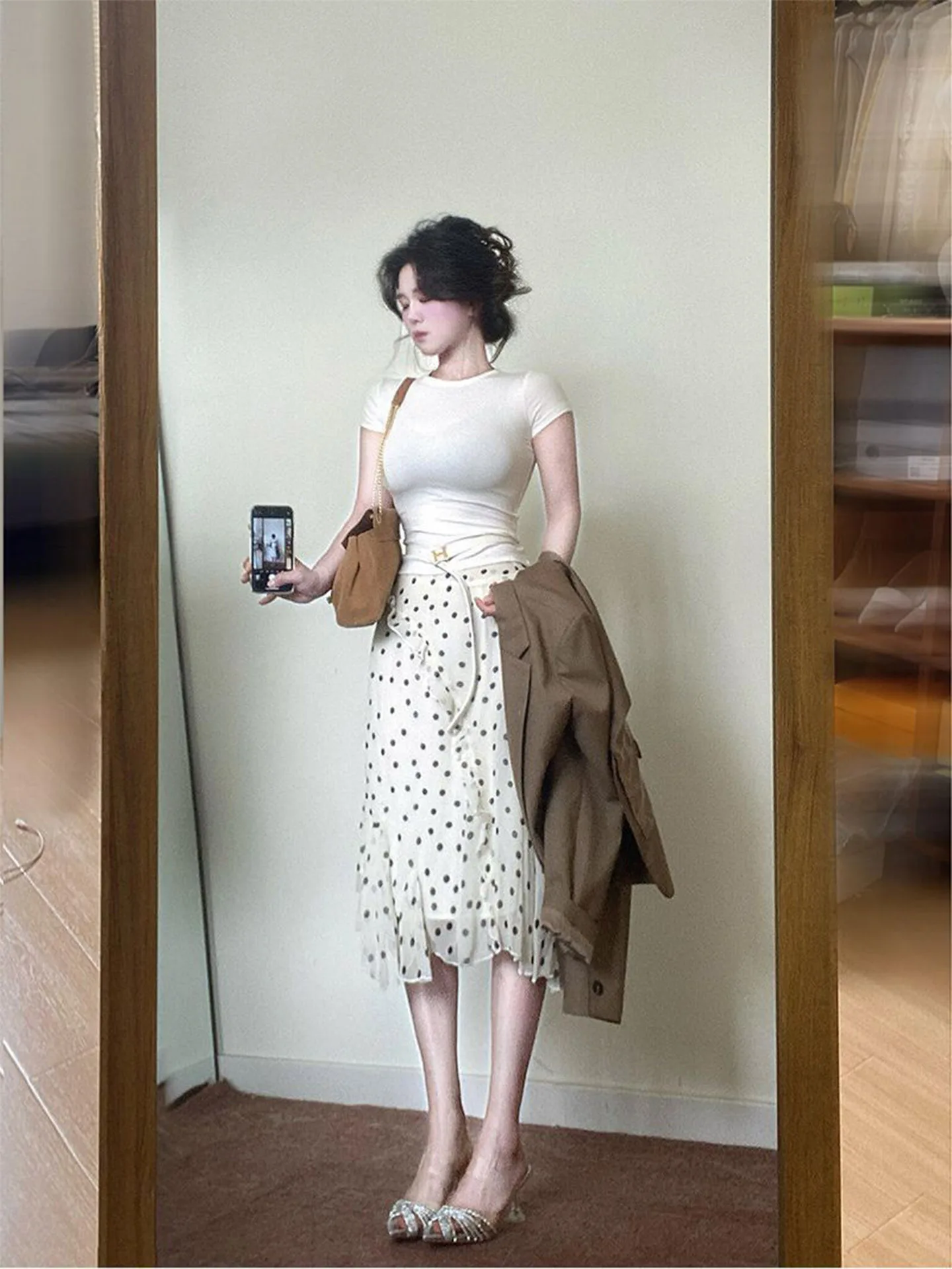 White A-Line Halter Neck Midi Dress Asymmetrical Hemline Summer Fashion Women's Clothing Commute Style High Waist Skirt