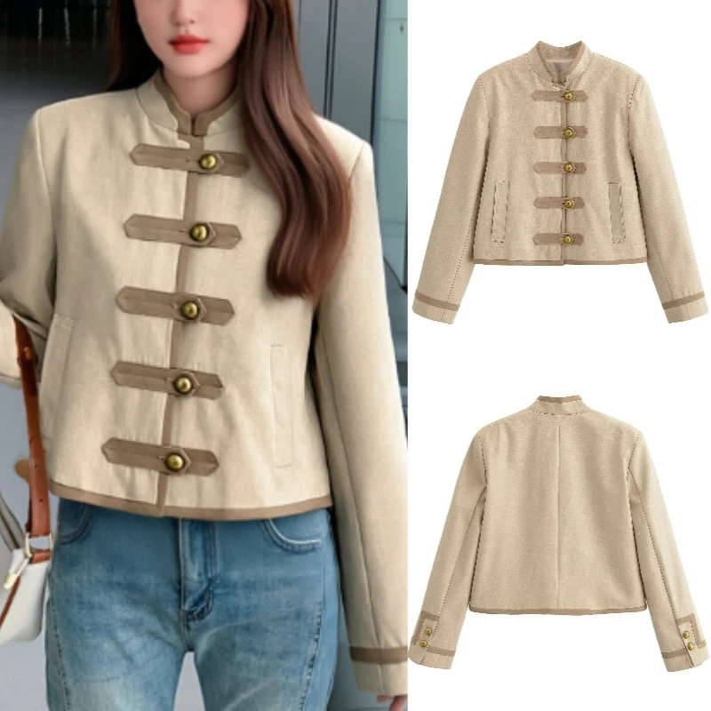 

2200, осень/зима, новая модная элегантная высококачественная короткая куртка в стиле ретро с китайским узлом в западном стиле