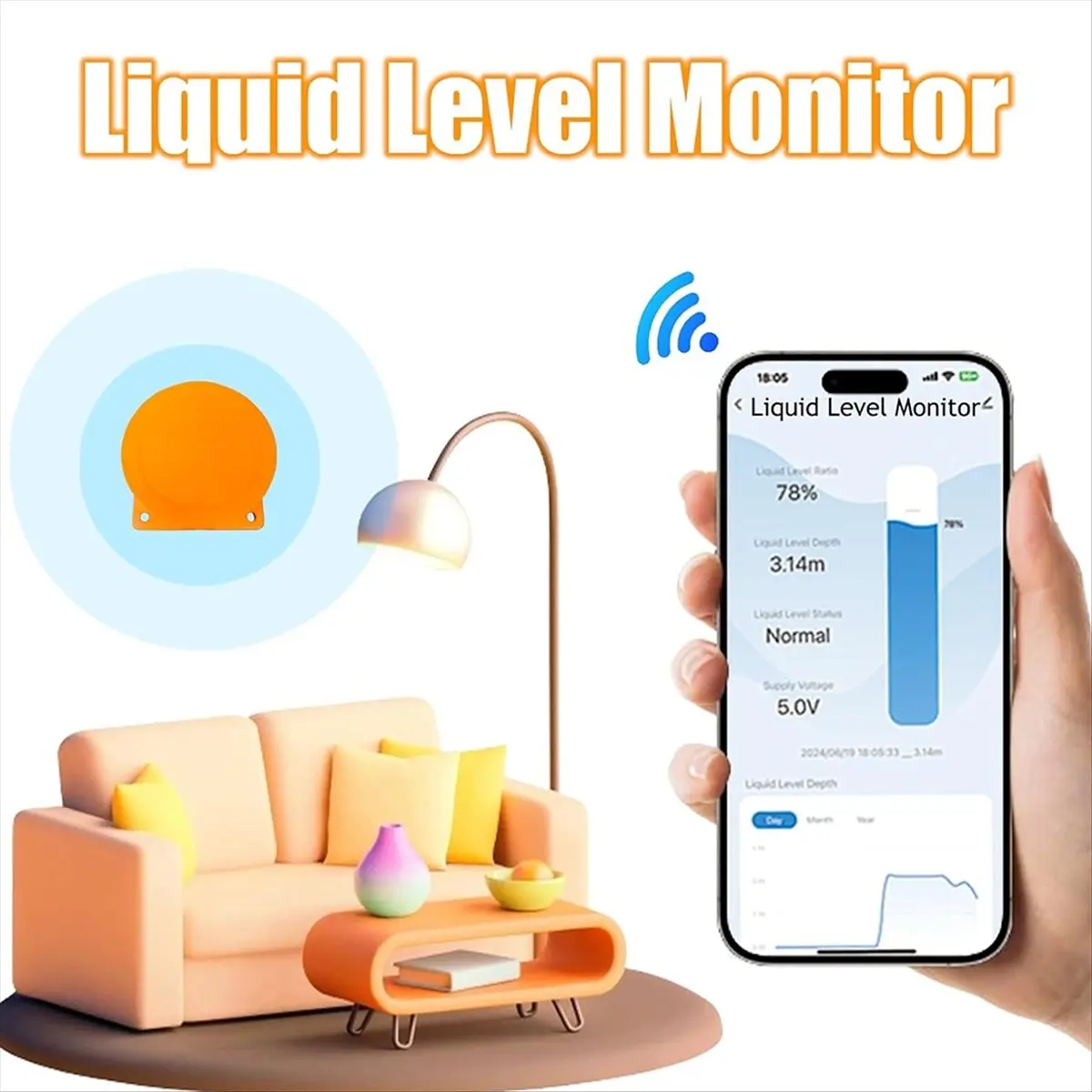ME201WS Solar Water Level Meter Ultrasonic Level Sensor Solar Panel Powered Smart Home Device Water Level Gauge