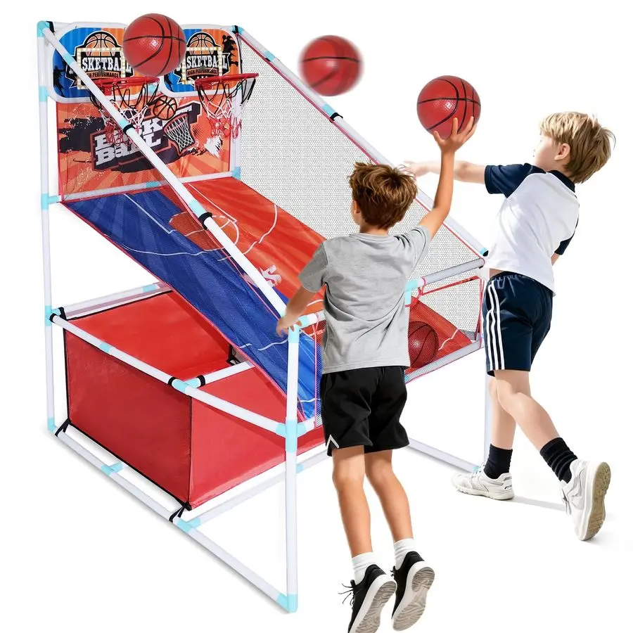 

Kids Arcade Basketball Game Set, Dual Upgraded Hoop with LED Light Electronic Scoreboard 4 Balls, 312 Kids Sports Toys Carnival