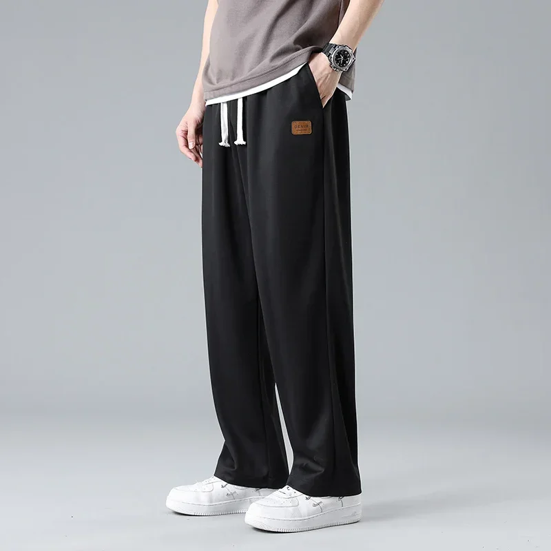 The 2023 new summer men\'s casual straight-line breathable ice silk casual pants thin Korean style fashion sporty oversize