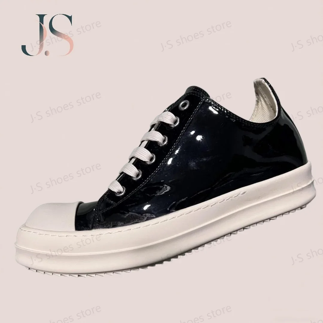 

Ro Designer Mirror Superfiber Patent Leather Black Low Top Shoe Men Sneaker Cowhide Women Casual Shoes Retro Lace Up Sneakers