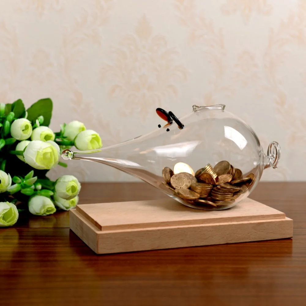 Transparent Mouse Piggy Bank Glass Crafts Creative Cartoon Mouse Home Decoration Birthday Gift Coin Storage Jar Ornaments