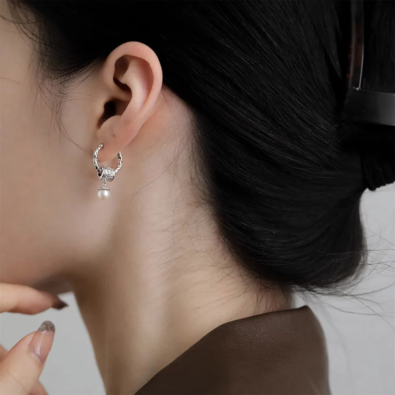 VENTFILLE-pendientes de perlas con textura de Lava líquida para mujer, de Plata de Ley 925, diseño Retro, joyería versátil, regalo, triangulación de