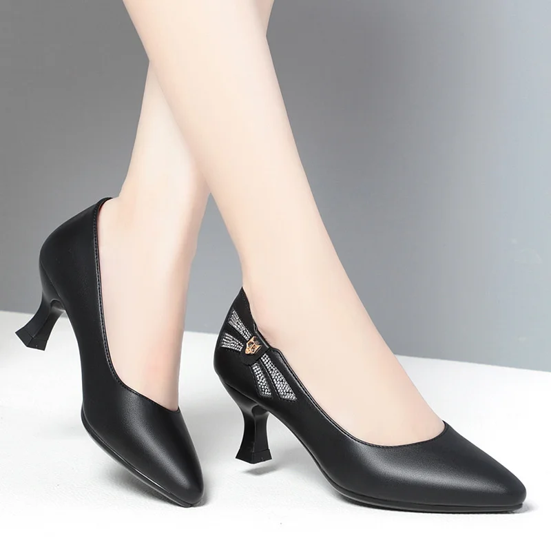 Women's Pumps Spring Autumn New Solid High Heels Soft Leather Shoes Fashion Pointed Toe Shallow Mouth Single Shoes