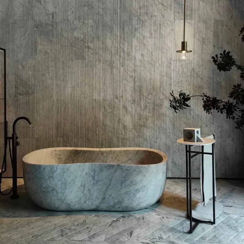 Custom Natural Stone Hand Carved Marble Solid Surface Bathtub for Villa Hotel Bathroom