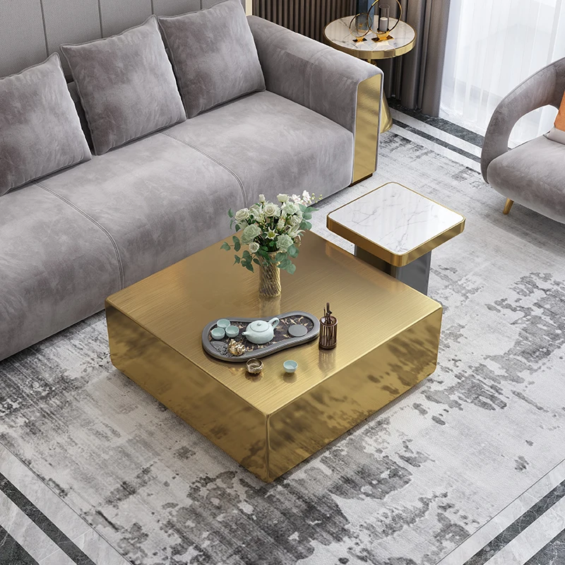 Coffee table stainless steel brushed gold square luxury atmosphere living room home simple