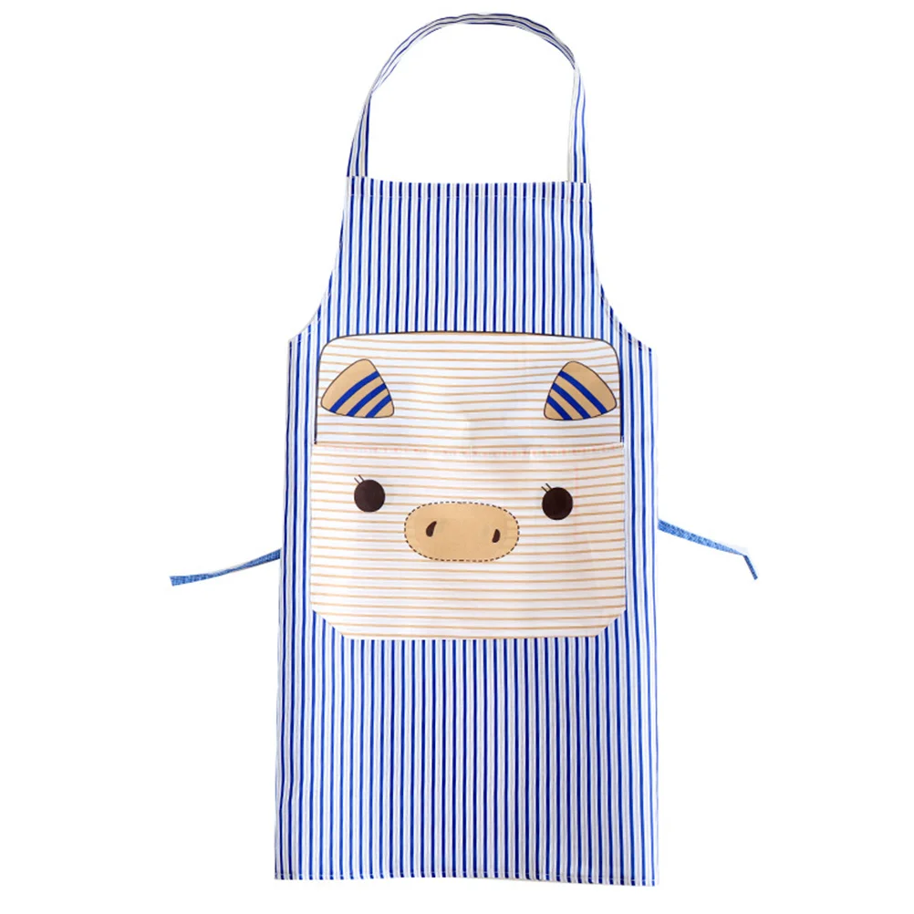 

Kitchen Cooking Apron Cartoon Pig Stripe Design Oil Proof Polyester Fabric Hanging Neck Back Ties Big Pocket for Bbq Camping