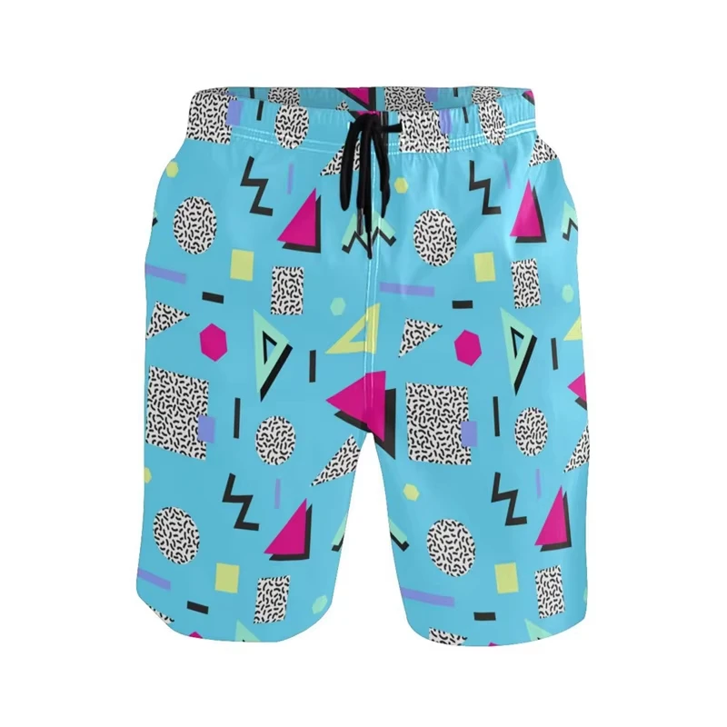 Summer Retro 80s 90s Beach Shorts Men's 3D Swimming Shorts Quick Drying Casual Outdoor Sports Vacation Mesh Shorts