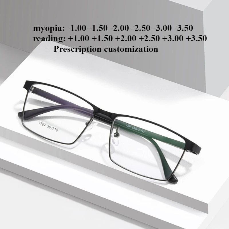 

Новые антисиние очки для чтения, мужские деловые очки в оправе, модные прямоугольные очки для близорукости по рецепту