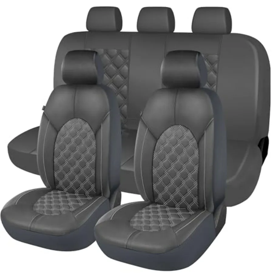 

Luxury PU Leather Car Seat Covers Full Set Waterproof Seat Protectors with Split Bench for Sedans SUVs Pick-up Trucks Gray Gray