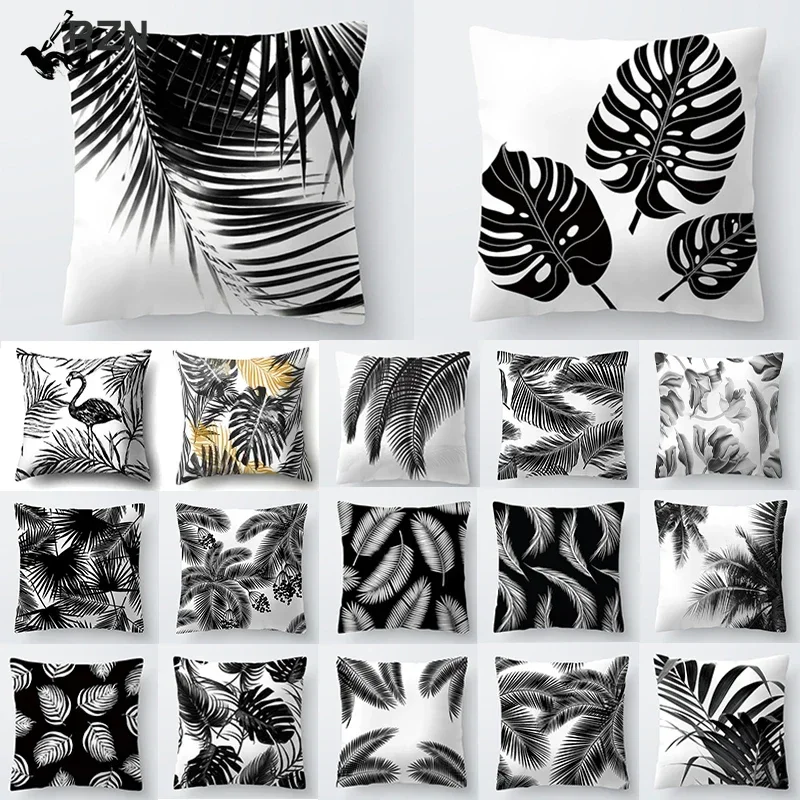 Black White Plant Leaves Decor for Home Throw Pillow Nordic Decoration Home Tropical Decoration Cushion Cover Pillow