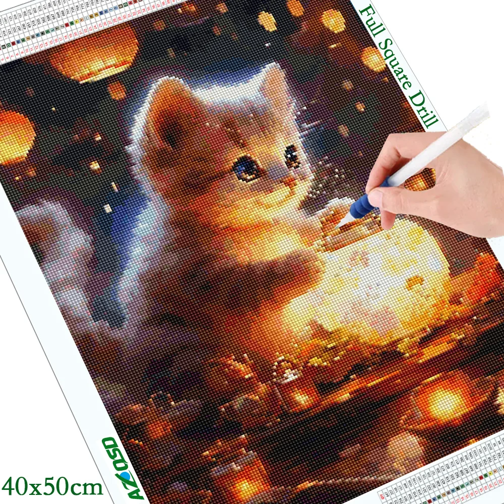 AZQSD Diamond Painting 5d Cat Flower Mosaic Embroidery Floral Home Decor Rhinestones Diy Hobby Creative Art Full Kits