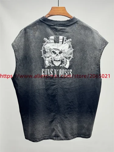 Imagen 2 del producto Camisetas Vintage lavadas de SAINT Guns N Roses, camiseta sin mangas desgastada a mano con pulverizador de suelo sucio de alta calidad, camisetas