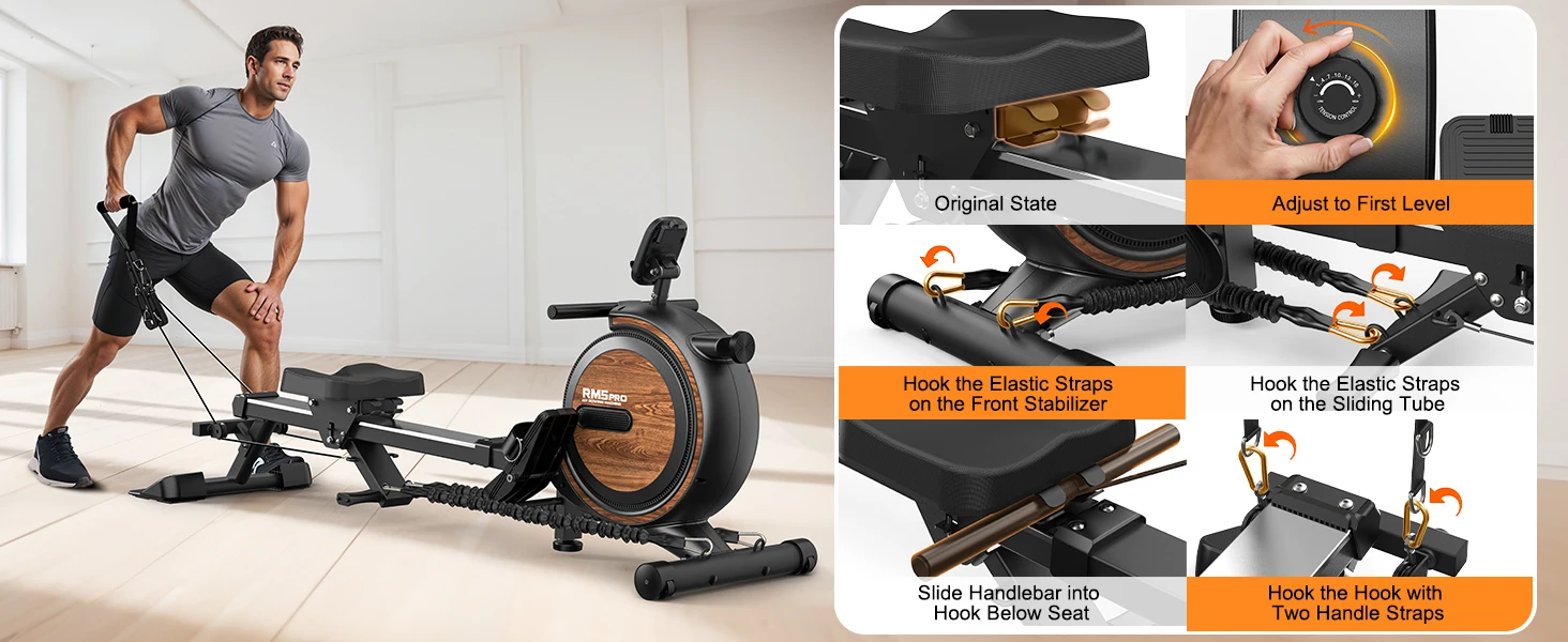 Magnetisches Rudergerät mit Einzigartigem Seilsystem, 2-in-1 Kardio- & Krafttraining, Bluetooth-Monitor, Tablet-Halterung, 160KG Maximalgewicht – Detail 2
